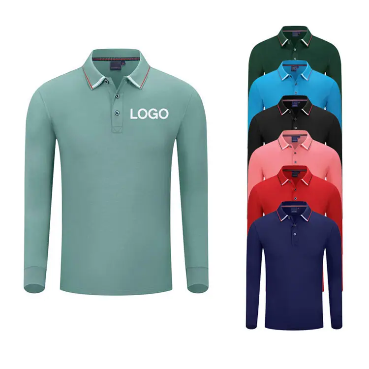 Custom Logo Sublimation Polo Shirts Full Sleeve Polo with Embroidery Logo Custom Design Cotton Long Sleeve Polo Shirt for Men