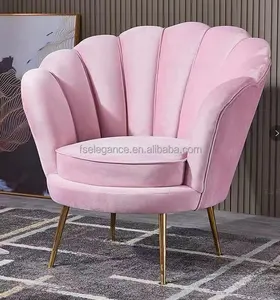 Luxury stainless steel legs gold frame pink fabric lounge accent Metal Legs Living Room Upholstered Velvet Flowered Armchair