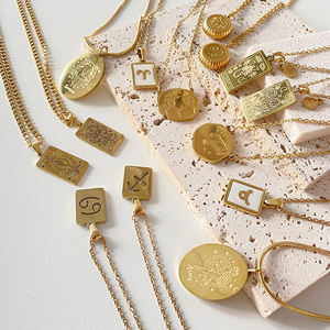 YICAI 316l Acero inoxidable 18K chapado en oro joyería al por mayor 12 horóscopo colgante oro Zodiaco collar - Product Image 1