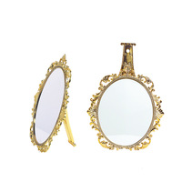 Miroir de poche cosmétique rétro sculpté haute définition portable avec cadre en plastique rond tactile