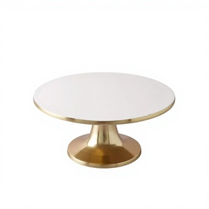 Support à gâteau en marbre blanc avec base en métal doré, plateau rond pour pâtisserie et desserts, présentoir de boulangerie, service de buffet, vente en gros - Product Image 1