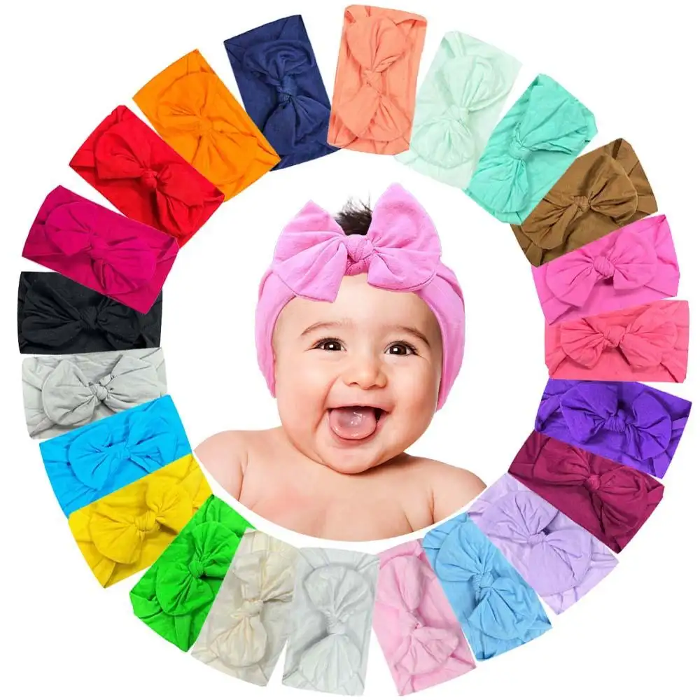 Multicolor Soft Baby Hair Accessories Comfortable Nylon Elastic Cute Baby Bow Headband