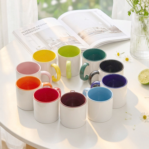 Wholesale Sublimation Blank Ceramic Mug Series 11oz 15oz Inner Color Rim Handle Glitter Marble Color Changing Cup for Heat <b>Press</b> - Product Image 3