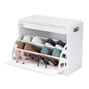 Armoire à chaussures en <span class=keywords><strong>bois</strong></span> blanc avec coussin en PVC <span class=keywords><strong>banc</strong></span> à chaussures avec espace de rangement - Product Image 2