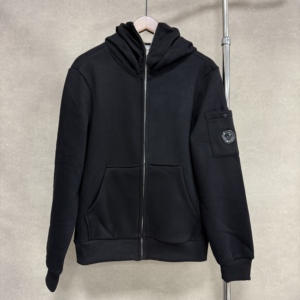 <b>Men's</b> <b>White</b> Hooded Zip-Up <b>Sweatshirt</b> Regular Fit Cotton French Terry Casual Autumn Wear Left Sleeve Logo Pocket Design - Product Image 3