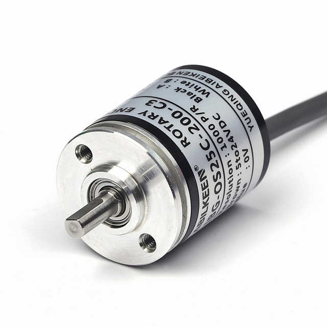 Incr Encoder 5-24VDC Dia 30mm Solid Shaft phi 4mm Push-Pull Output Type Button Outlet Wire Incremental Rotary Encoder 1000 P/R