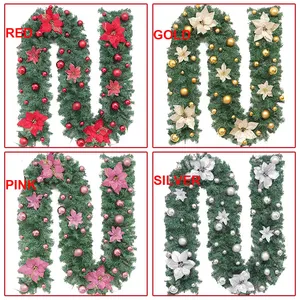 थोक हरियाली बैंगनी लाल फूल माला पुष्पांजलि कृत्रिम पौधे माला शादी क्रिसमस सजावट 2.7 सेमी