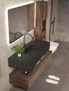 Meuble-lavabo de salle de bain simple de style traditionnel chinois, série ancienne, avec miroir intelligent rectangulaire - Product Image 3