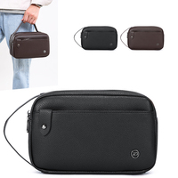 Tas Genggam Pria Tahan Air Mewah Pegangan Ganda Kapasitas Besar Tas Tangan Kulit PU Bisnis Gaya Inggris Trendi Ritsleting Fashion
