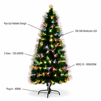 Sapin de Noël artificiel pré-éclairé en fibre optique, pliable, télescopique, en PVC ignifuge, taille personnalisable 60-240 cm, LED d'intérieur