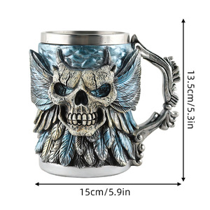 Copa retro de acero inoxidable con calavera, taza de doble pared para beber, taza gótica para fiestas, vaso para bebidas de Halloween, adorno de resina - Product Image 3