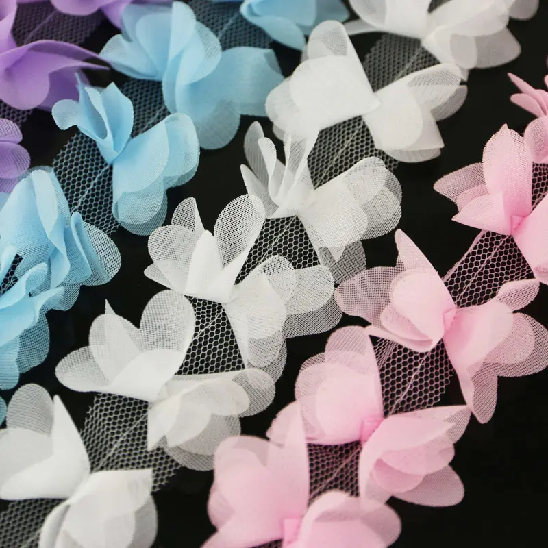 (140 Pieces/lot) Butterfly Chiffon Lace Fabric Webbing Decoration Love Gift Ribbons Crafts 50mm Width Wholesale