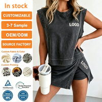 Ensemble 2 pièces décontracté d'été pour femme, débardeur sans manches et jupe-short, 95% coton 5% élasthanne, respirant, coupe ample, couleur unie, OEM ODM