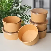 Bol à salade jetable en papier kraft rectangulaire personnalisé avec couvercle, conteneur alimentaire biodégradable et écologique pour les collations et les bonbons