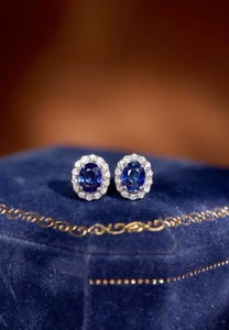 Xinfly Wholesale Price Pave <b>Blue</b> Sapphire Natural Diamond 18K White Gold <b>Studs</b> <b>Earrings</b> for Women - Product Image 6