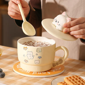 Taza de desayuno clásica de gran capacidad, tazón de yogur de avena para dormitorio de estudiantes de alto valor de Color, Taza de cerámica, patrón de dibujos animados para niñas - Product Image 4