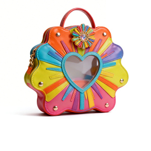 Bolso de mano personalizado con ventana transparente para exhibir pines <span class=keywords><strong>y</strong></span> insignias, diseño de arcoíris, <span class=keywords><strong>flores</strong></span>, <span class=keywords><strong>sol</strong></span> <span class=keywords><strong>y</strong></span> bulldog, estilo kawaii, cosplay, anime - Product Image 1