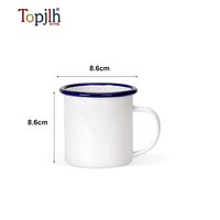 Mug en émail vierge pour sublimation Topjlh 12oz/350ml avec bord bleu, personnalisable, pour le camping, vente en gros