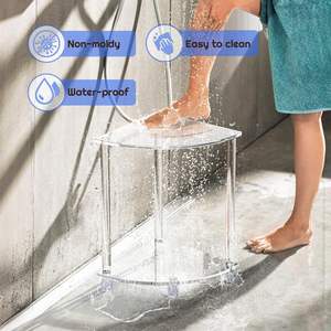 Taburete de ducha de esquina, Banco de ducha de acrílico transparente, asiento de baño, almacenamiento de toallas para afeitarse las piernas - Product Image 4