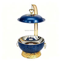 Chauffe-Plats Rond Commercial de Luxe Bleu-Or à Couvercle Suspendu 8L pour Service de Mijoté d'Agneau Vintage, Bistro et Fêtes Haut de Gamme