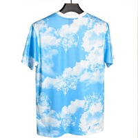 Kaus pria, baju laki-laki gaya biru langit pola desain awan cetak sublimasi kustom mewah