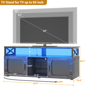 Luxury Large Media Console Cabinet TV Stand LED Light Charging Station <strong>Soundbar</strong> <strong>Shelf</strong> for Living Room Bedroom House Farmhouse - Product Image 6
