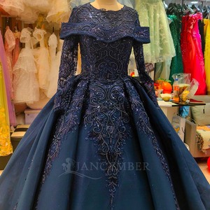 Lsany223 Vestido de Noche Moderno Azul para Maternidad, Estilo Bola, con Cola Capilla y Escote Corazón, Personalizable por el Fabricante, para Mujeres Musulmanas - Product Image 3