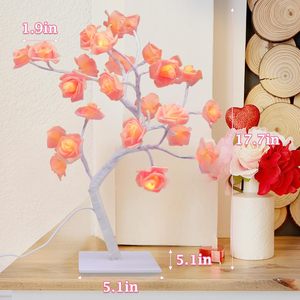 โคมไฟตั้งโต๊ะ LED ลายดอกกุหลาบ45ซม. 24LED ดอกไม้โรแมนติกไฟสำหรับงานแต่งงานห้องนอนในร่มตกแต่งในร่มโคมไฟกุหลาบบอนไซต้นไม้ - Product Image 2