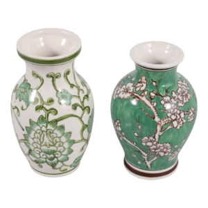 Vaso in Ceramica con Design Floreale Chinoiserie Verde e Bianco, Vaso Decorativo per Soggiorno - Product Image 5