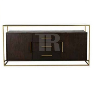 Mueble de Salón Moderno Madia con Puerta y Cajón, Mueble Buffet con Tapa de Vidrio y Madera, Separador de Ambientes - Product Image 1