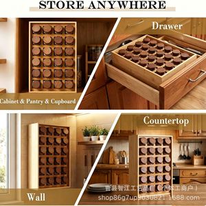Creative wooden spice <b>bottle</b> <b>storage</b> <b>rack</b> for kitchens, wall-mounted spice <b>bottle</b> <b>storage</b> and display <b>rack</b> - Product Image 5