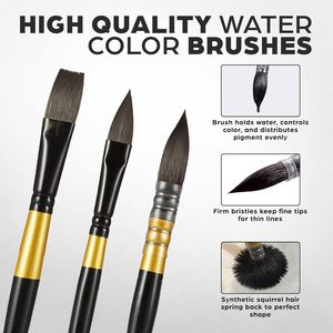 Fournitures artistiques : Lot de 14 pinceaux à cheveux d'écureuil pour aquarelle, pinceaux d'artiste avec pinceau plat, pinceau pointu, pinceau ovale, pinceau langue de chat - Product Image 2
