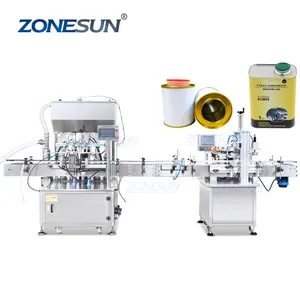 Máquina prensadora de tapas de llenado de pasta líquida más gruesa, servomotor ZONESUN automático de latas de aceite, 2
