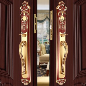 Juego de Cerradura de Puerta Principal de Latón Macizo Estilo Barroco Europeo de Lujo, Manija de Entrada Roja Borgoña con Corona <span class=keywords><strong>Real</strong></span>, Cerradura de Seguridad con Pestillo - Product Image 1