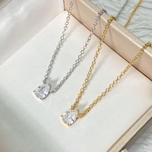 Collar con colgante de lágrima de moda para mujer, chapado en oro de 18 quilates, con pequeño dije de pera, circonita cúbica, joyería de moda al por mayor - Product Image 1