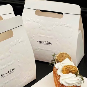 Boîte à dessert en papier avec poignée gaufrée blanche, personnalisable, conteneur en papier portable pour cupcakes, pâtisseries, emballage de desserts à emporter - Product Image 2