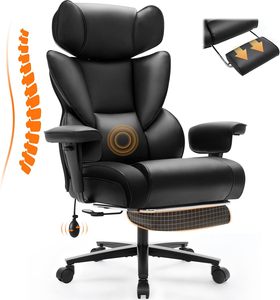 Ergonomic High <b>Back</b> Leather Office <b>Chair</b> with Footrest, Lumbar <b>Support</b>, Adjustable Headrest, Height Adjustable Reclining Gaming - Product Image 2