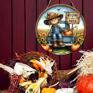 <strong>Scarecrow</strong> Window <strong>Decoration</strong> Thanksgiving Pumpkin Pendant Harvest Festival Wooden Wreath Door <strong>Decoration</strong> - Product Image 4