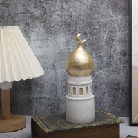 Plateau de service artisanal en résine, motifs variés d'art de mosquée arabe, arrangement de table, dôme lunaire, décorations islamiques du Ramadan 2026 pour la maison