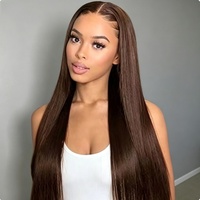 Wig rambut manusia asli warna cokelat untuk wanita, cocok untuk pengeritingan dan pewarnaan, ideal untuk menciptakan gaya rambut baru.