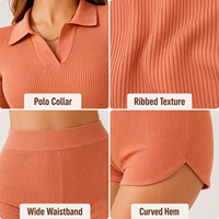 Conjunto de Yoga Personalizado para Mujer, Top Corto Tipo Polo de Manga Corta con Cintura Acanalada y Pantalones Cortos, Ropa Deportiva para Gimnasio, Ejercicio y Yoga