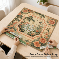 Tapis de Mahjong en Caoutchouc Vintage Motif Corail Pivoine Oiseau, Design Floral Chinoiserie Jardin, pour Jeu Américain, Cadeau Premium pour Joueurs, Fabriqué en Chine