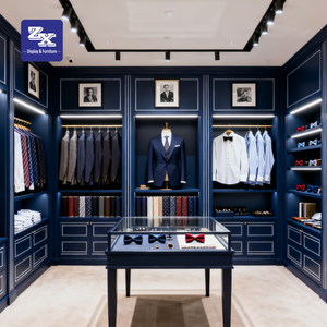 Espositori per Negozi di Abbigliamento Maschile, Vetrine Moderne con LED per Completi, Arredamento per Negozi di Abbigliamento Uomo, Design d'Interni per Negozi di Abiti - Product Image 1