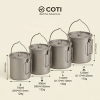 Pot de cuisson léger en titane pur, capacité 1-2L, design moderne et minimaliste, poignée pliable, conception suspendue, pour camping et extérieur