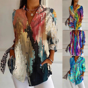 Kemeja Cetak Lengan Panjang Gaya Musim Semi dan Musim Panas Baru Retro 2025, Kerah Lapel, Blus Kasual Nyaman untuk Wanita, Atasan Cardigan - Product Image 2