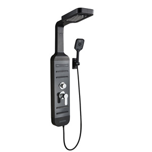 Black Series Shower Set Square Rain Shower Head Wall <b>Mount</b> With <b>Spray</b> Massage Temperature Control Easy Installation - Product Image 4