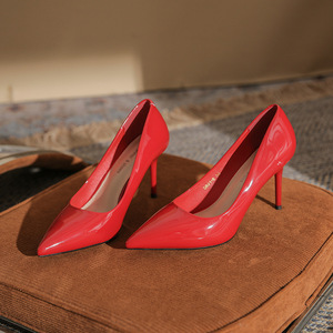 Zapatos de Tacón de Charol 6681-5, Punta Puntiaguda, Tacón de Aguja Súper Alto de 8 cm, Zapatos de Oficina para Mujer, Sin Cordones, Tendencia de Moda - Product Image 1
