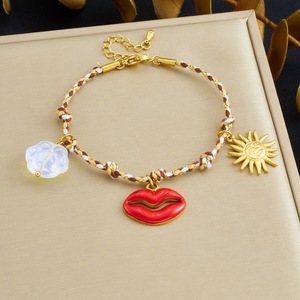 Handmade Braided Rope <b>Bracelet</b> With <b>Red</b> Lip Sun Pendant Bohemian Style Women's Jewelry - Product Image 1