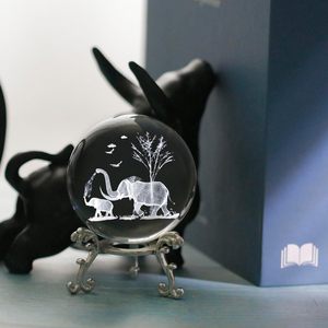Moderno 3D grabado con láser madre hijo elefantes bola de cristal soporte cuarzo vidrio Animal estatuilla decorativa acabado pulido - Product Image 2