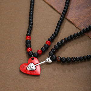 Ensemble de collier de couple gothique-Pendentif d'amour perlé magnétique, chaîne noire unisexe, bijoux assortis gothiques pour elle et lui - Product Image 5